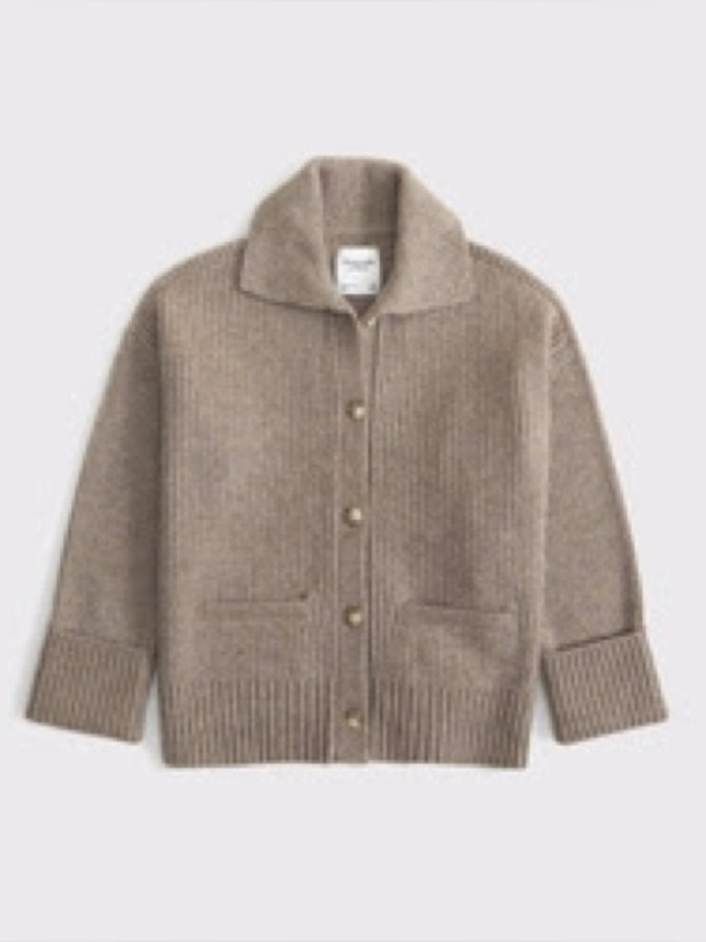 Chunky Ribbed Button-Front Cardigan in Taupe (Abercrombie)
